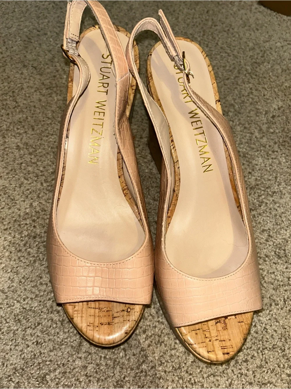 NEW Stuart Weitzman Women's Pink Slingback Cork Wedge Sandals Sz 9.5 - Picture 1 of 7
